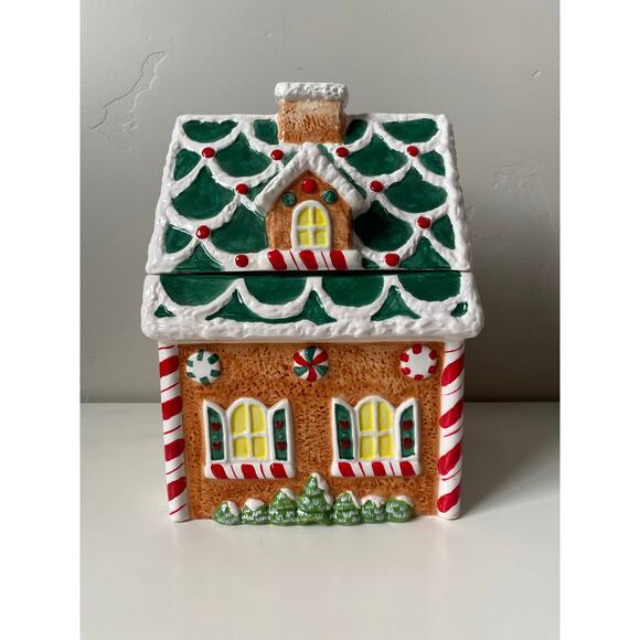 Potpourri Designs Hand Painted Gingerbread House Christmas Cookie Jar - Picture 3 of 11